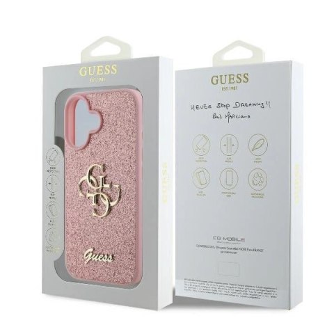 Etui na telefon iPhone 16 Guess Fixed Glitter Big 4G różowe