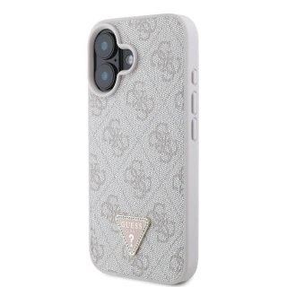 Etui iPhone 16 Guess Leather 4G Triangle Strass MagSafe różowe