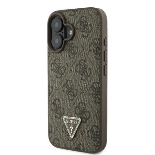 Etui iPhone 16 Guess Leather 4G Triangle Strass MagSafe brązowe