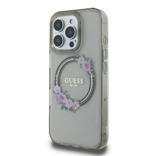 Etui na telefon iPhone 16 Pro Guess IML Flowers Wreath MagSafe czarne