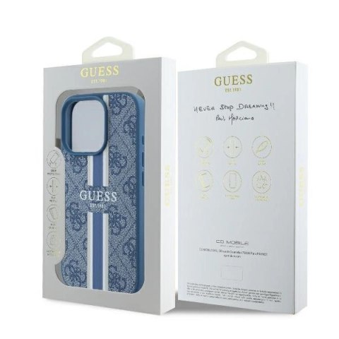 Etui na telefon iPhone 16 Pro Guess 4G MagSafe Niebieskie Stripes