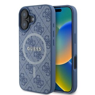 Etui iPhone 16 Guess 4G Ring Classic Logo MagSafe niebieskie