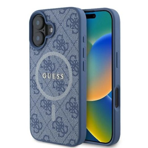 Etui na telefon iPhone 16 Guess 4G Ring MagSafe niebieskie