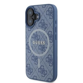 Etui iPhone 16 Guess 4G Ring Classic Logo MagSafe niebieskie