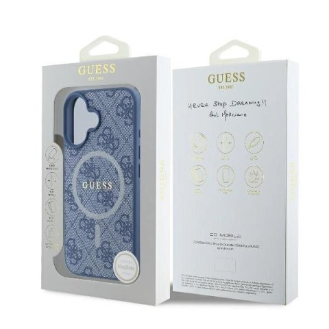 Etui na telefon iPhone 16 Guess 4G Ring MagSafe niebieskie