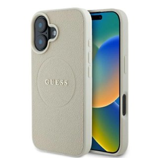 Etui iPhone 16 Guess Grained Ring MagSafe beżowe