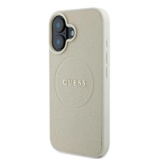 Etui iPhone 16 Guess Grained Ring MagSafe beżowe