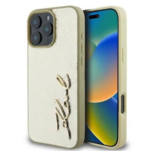 Etui na telefon iPhone 16 Pro Karl Lagerfeld złote hardcase Metal Signature