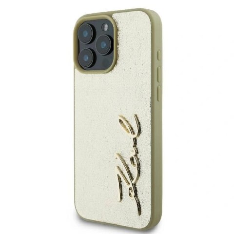 Etui na telefon iPhone 16 Pro Karl Lagerfeld złote hardcase Metal Signature