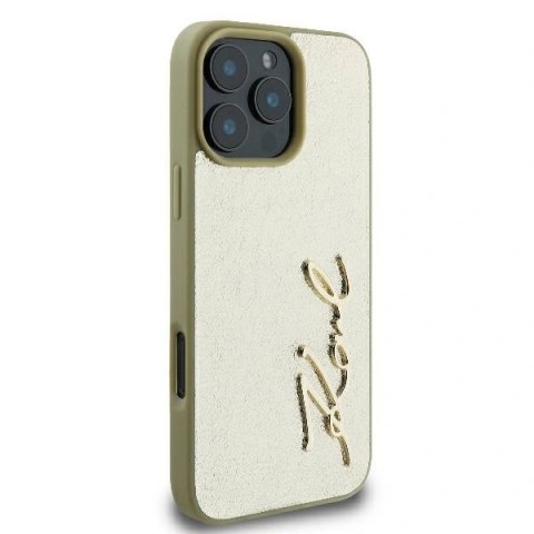 Etui na telefon iPhone 16 Pro Karl Lagerfeld złote hardcase Metal Signature