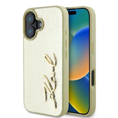 Etui na telefon iPhone 16 Karl Lagerfeld złote hardcase Metal Signature