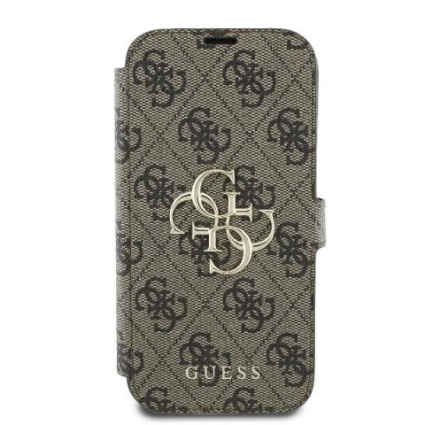 Etui na telefon iPhone 16 Pro Guess brązowy book 4G Metal Logo