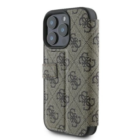 Etui na telefon iPhone 16 Pro Guess brązowy book 4G Metal Logo