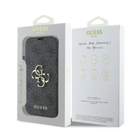 Etui na telefon iPhone 16 Pro Guess GUBKP16L4GMGGR czarny book 4G