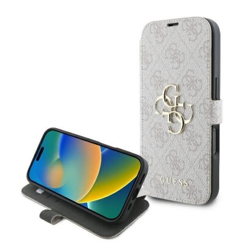 Etui na telefon iPhone 16 Pro Guess różowy book 4G Metal Logo