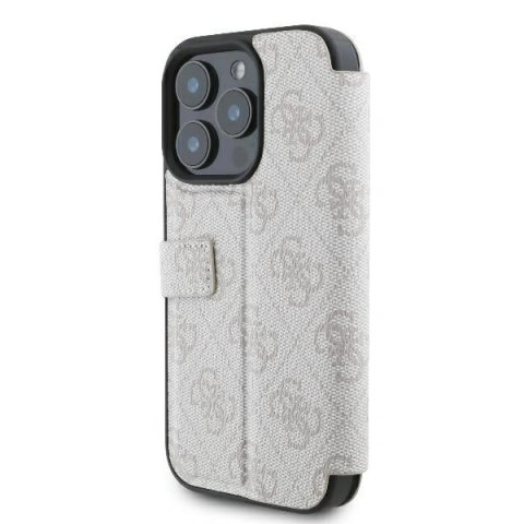 Etui na telefon iPhone 16 Pro Guess różowy book 4G Metal Logo