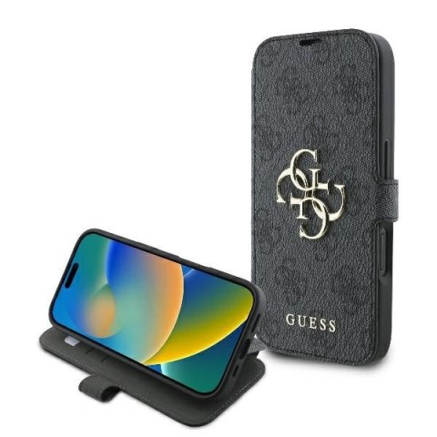 Etui na telefon iPhone 16 Guess GUBKP16S4GMGGR czarny book z logo