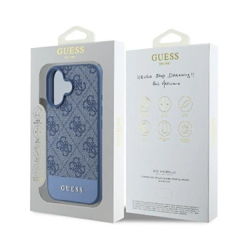 Etui na telefon iPhone 16 Guess 4G Bottom Stripe niebieskie