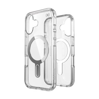 Etui iPhone 16 Speck Presidio Perfect-Clear ClickLock & MagSafe przezroczyste / wykończenie chromowane / Serene Silver