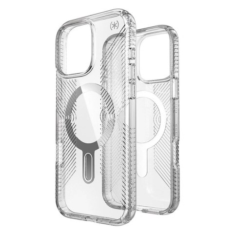 Etui iPhone 16 Pro Max Speck Presidio Perfect-Clear Grip ClickLock & MagSafe przezroczyste / Chrome Finish / Serene Silver