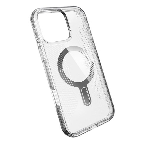 Etui iPhone 16 Pro Max Speck Presidio Perfect-Clear Grip ClickLock & MagSafe przezroczyste / Chrome Finish / Serene Silver