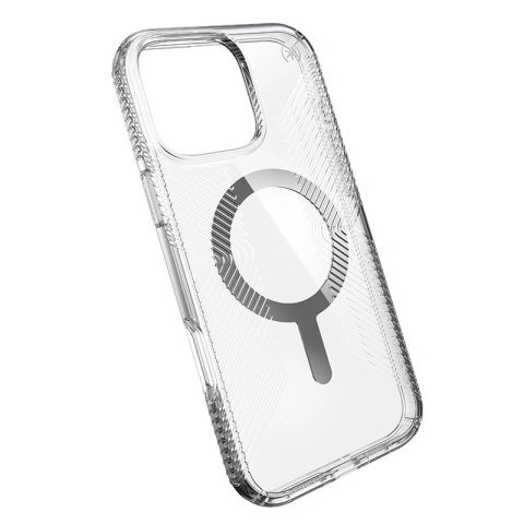 Etui iPhone 16 Pro Max Speck Presidio Perfect-Clear Grip MagSafe przezroczyste / Chrome Finish / Serene Silver