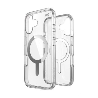 Etui iPhone 16 Speck Presidio Perfect-Clear MagSafe przezroczyste / wykończenie chromowane / Serene Silver