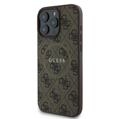 Etui na telefon iPhone 16 Pro Guess 4G Ring MagSafe brązowe