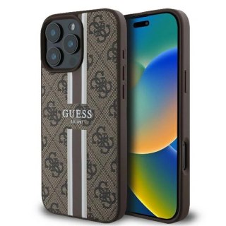 Etui na telefon iPhone 16 Pro Guess 4G MagSafe brązowe paski