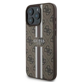 Etui na telefon iPhone 16 Pro Guess 4G MagSafe brązowe paski