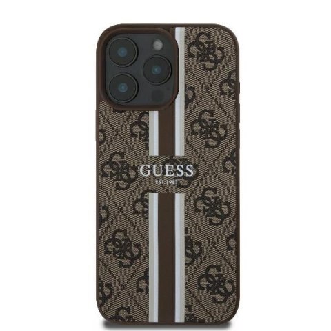 Etui na telefon iPhone 16 Pro Guess 4G MagSafe brązowe paski