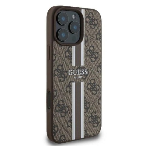 Etui na telefon iPhone 16 Pro Guess 4G MagSafe brązowe paski