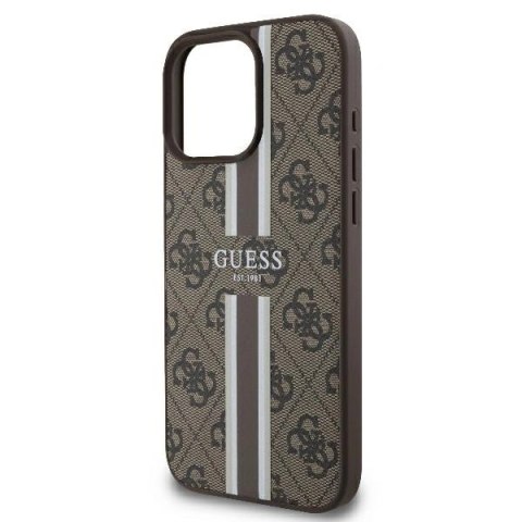 Etui na telefon iPhone 16 Pro Guess 4G MagSafe brązowe paski