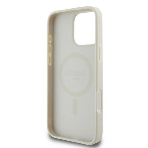 Etui na telefon iPhone 16 Pro Guess Grained Ring MagSafe beżowe