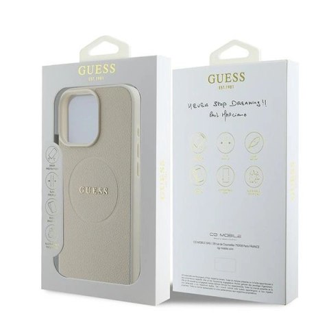 Etui na telefon iPhone 16 Pro Guess Grained Ring MagSafe beżowe