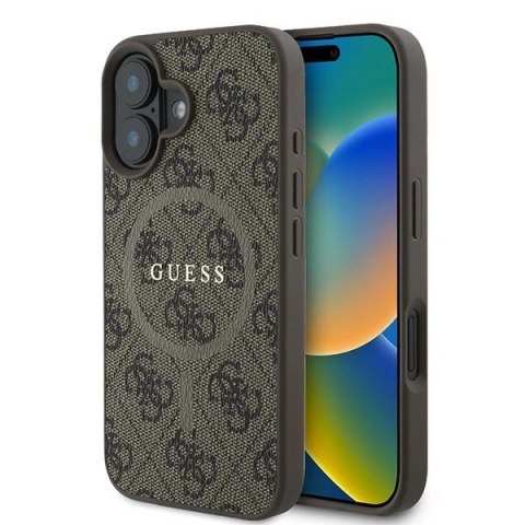 Etui na telefon iPhone 16 Plus Guess 4G Ring Classic Logo MagSafe brązowe