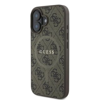 Etui na telefon iPhone 16 Plus Guess 4G Ring Classic Logo MagSafe brązowe