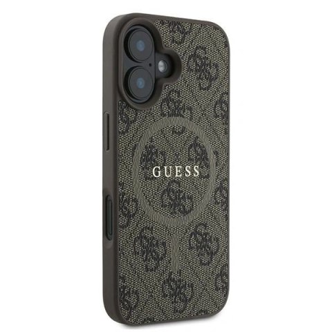 Etui na telefon iPhone 16 Plus Guess 4G Ring Classic Logo MagSafe brązowe