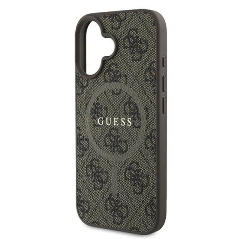 Etui na telefon iPhone 16 Plus Guess 4G Ring Classic Logo MagSafe brązowe