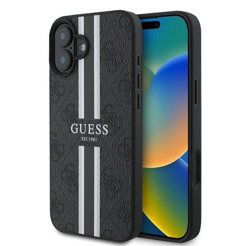 Etui na telefon iPhone 16 Plus Guess 4G MagSafe czarne paski