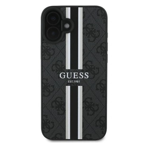 Etui na telefon iPhone 16 Plus Guess 4G MagSafe czarne paski