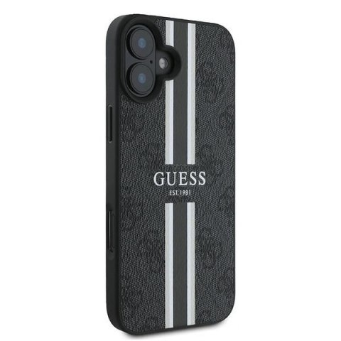 Etui na telefon iPhone 16 Plus Guess 4G MagSafe czarne paski