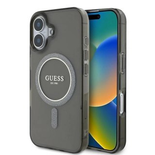 Etui na telefon iPhone 16 Guess IML Glitter Circle MagSafe czarne