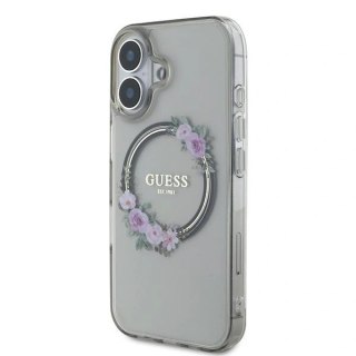 Etui na telefon iPhone 16 Guess IML Flowers Wreath MagSafe czarne