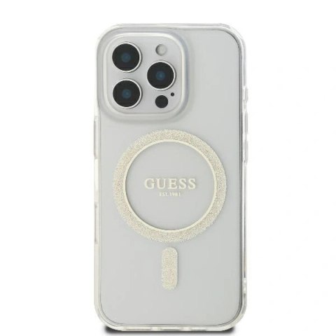 Etui na telefon iPhone 16 Pro Guess IML Glitter Circle MagSafe przezroczyste