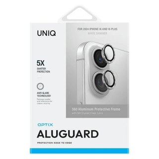 Szkło na obiektyw aparatu UNIQ Optix Aluminium Camera Lens Protector Apple iPhone 16 / 16 Plus white shimmer