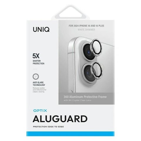 Szkło na obiektyw aparatu UNIQ Optix Aluminium Camera Lens Protector Apple iPhone 16 / 16 Plus white shimmer