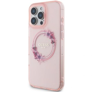 Etui na telefon iPhone 16 Pro Max Guess Hardcase MagSafe Kwiaty Różowy