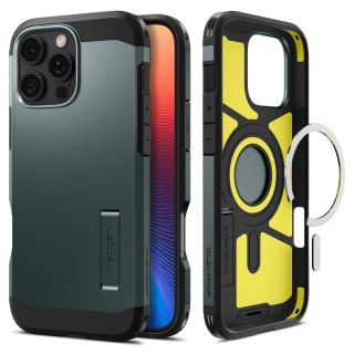 Etui na telefon iPhone 16 Pro Spigen Tough Armor MagSafe zielone Abyss