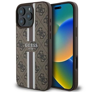 Etui iPhone 16 Pro Max Guess hardcase 4G Printed Stripes MagSafe brązowy